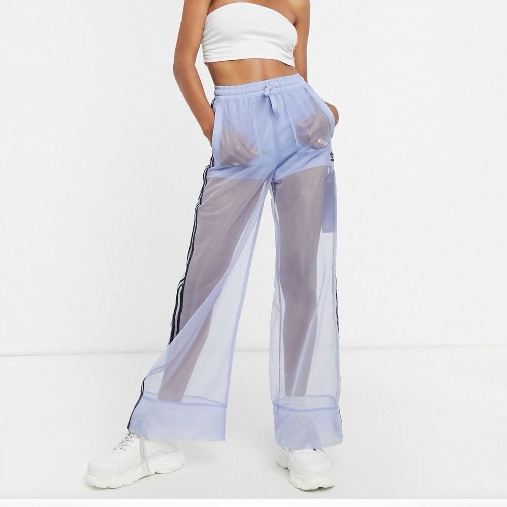 Adidas Originals Mesh Track Pants XL Sheer Blue Wide Leg Utility Cargo Pants